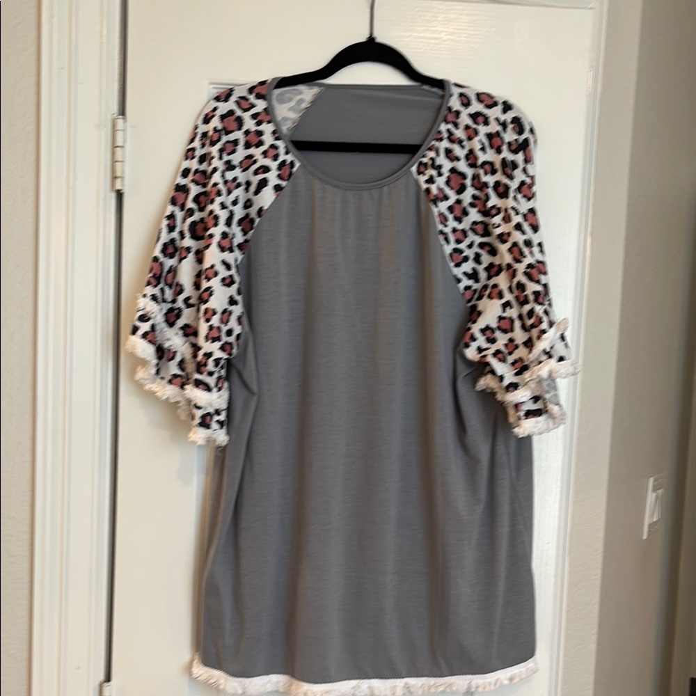 Gray Leopard Print Women's Top